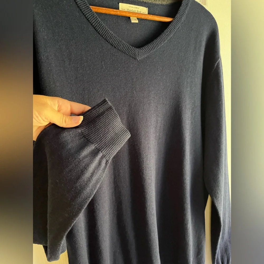 Hawker Rye Cashmere cotton blend‎ navy V-neck Sweater men’s XL